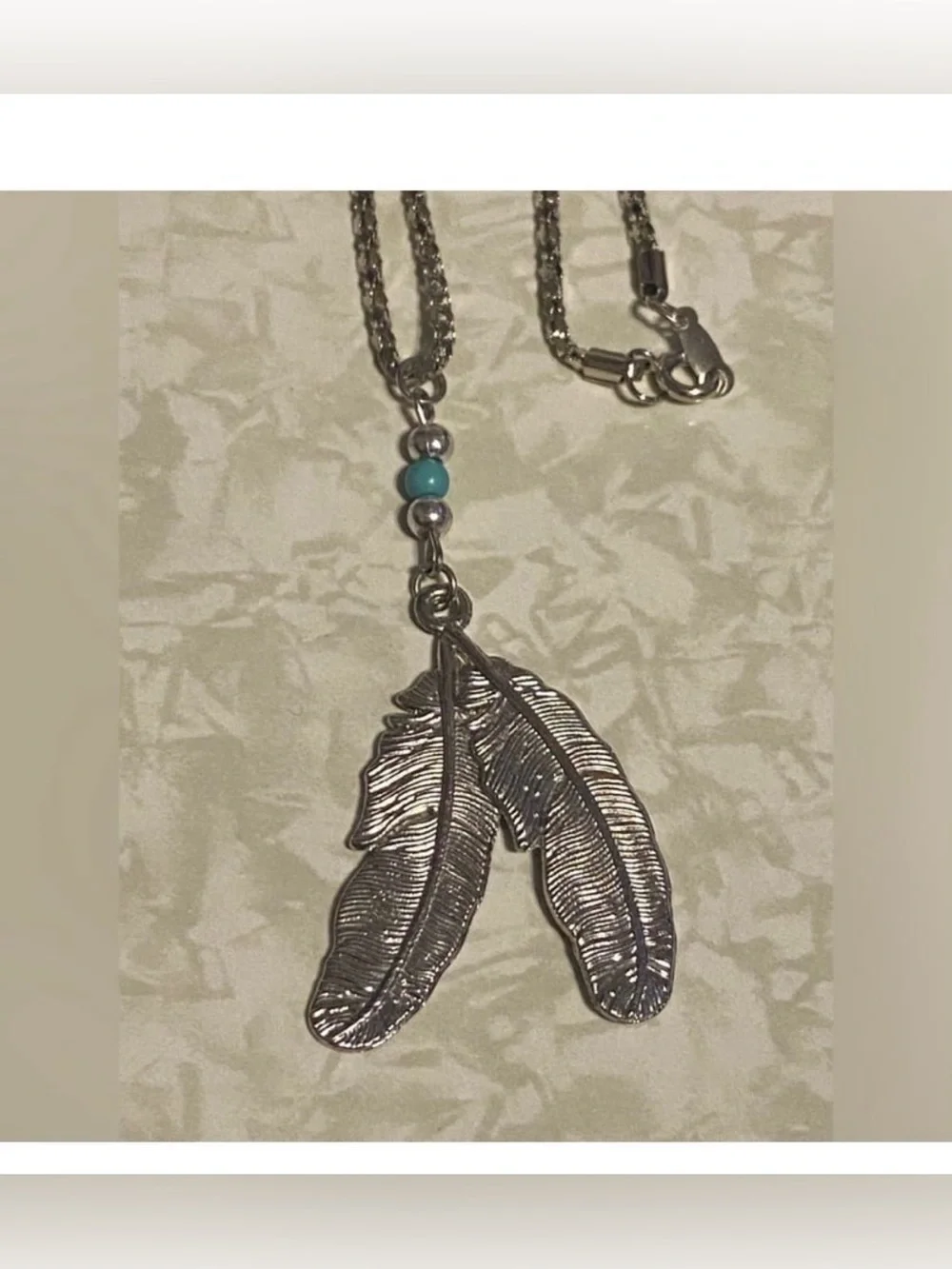 Silver Tone Feather Necklace #6315